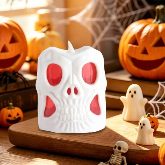 Diceymbol Halloween Hollow Skull Flameless LED Mini Candle Light Shadow Projection for Patio Tiered Tray Garden Fall Decor 3 Inch