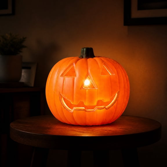 Diceymbol Halloween Light Up Jack O Lantern Pumpkin Decoration Classic Smiling Face for Porch Party Tabletop Display 8 Inch