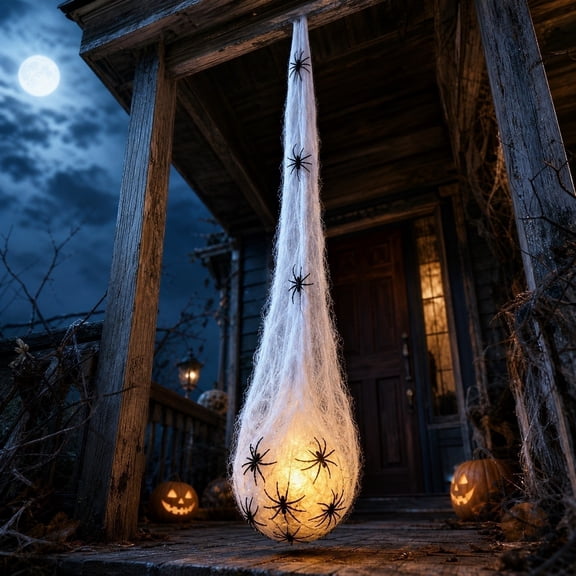 Diceymbol Halloween Light Up Spider Egg Sack Hanging Decoration with Fake Spiders for Tree Porch Yard Party Display 41 Inch