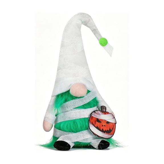 Diceymbol Halloween Mummy Bandage Plush Gnome Green Beard Pumpkin for Garden Backyard Tiered Tray Halloween Decorations 10 Inch