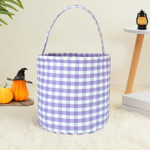 Diceymbol Halloween Plaid Basket with Tassel Foldable Barrel Shaped Candy Collection Hand Basket for Trick or Treat, Holiday Party Decor and Storage Solution
