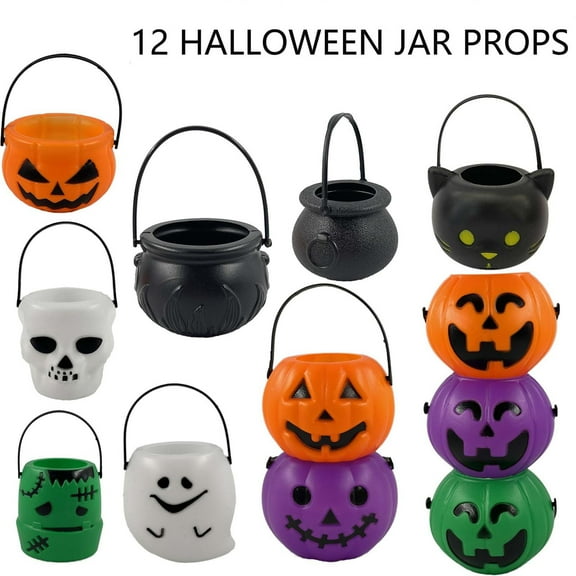 Diceymbol Halloween Pumpkin Bucket Collection Pail with Handle for Candy Gathering, Festive Trick or Treat Accessory and Party Decoration Supplies