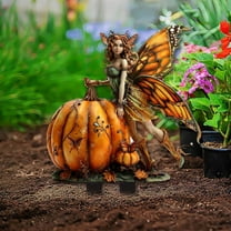 Diceymbol Halloween Pumpkin Fairy Yard Ornament Winged Gothic Planter Decor with Stake, Spooky Garden & Indoor Decoration, Weather-Resistant Halloween Gift