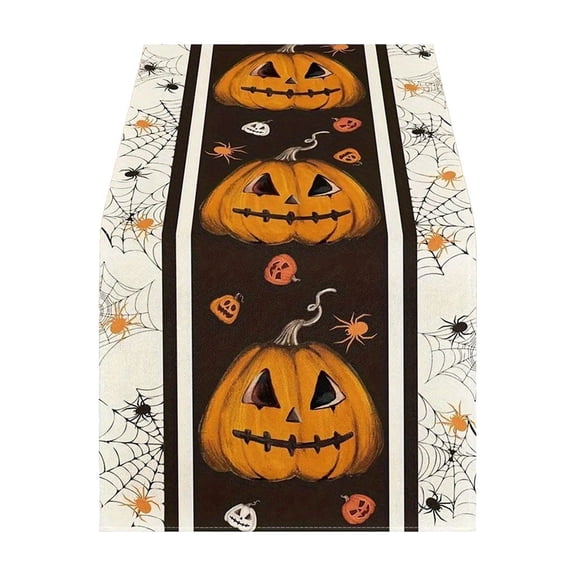 Diceymbol Halloween Pumpkin Spider Web Table Runner Jack O Lantern Table Decor for Dining Table Party Display 6 Ft