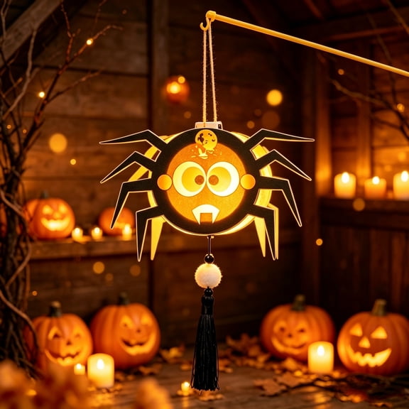 Diceymbol Halloween Spider Hanging Light, Wooden DIY Lantern Decoration, 13.78 Inch
