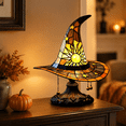 thumbnail image 1 of Diceymbol Halloween Stained Glass Witch Hat Lamp Gothic Night Light for Bedroom Mantel Shelf Decor 12 Inch, 1 of 8