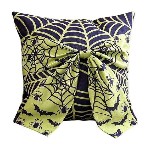 Diceymbol Halloween Throw Pillow Green Spiderweb Bow Cushion for Sofa Chair Bat Spider Witchy Home Decor 18 Inch