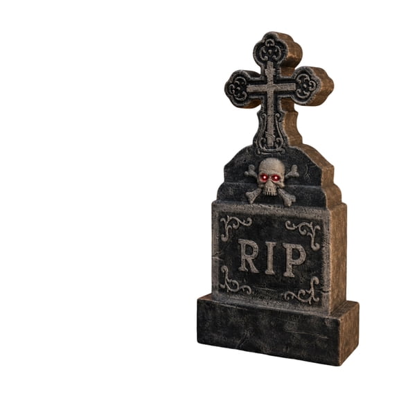 Diceymbol Halloween Tombstone Statue with Skull Cross Graveyard Decor for Spooky House Entryway Tabletop Display 12 Inch