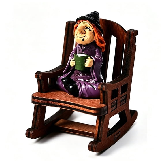 Diceymbol Halloween Witch Reading Figurine with Green Mug Gothic Tabletop Decor for Tiered Tray Shelf Display 2 Inch