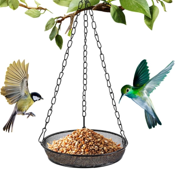 Diceymbol Hanging Square Mesh Bird Feeder Outdoor Wild Bird Feeder With Large Tray Rustproof Metal Chain Feeder For Garden Patio Yard And Backyard Bird Watching