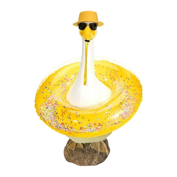 Diceymbol Hawaiian Porch Goose Outfits with Hat, Summer Goose Costume for Lawn, Glasses & Sequin Swimming Ring, Yard, or Concrete Goose Decor,Yellow