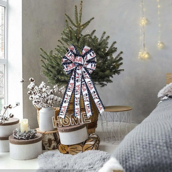 Diceymbol Independence Day Giant Bow 11.42×20.87in Outdoor/Indoor Holiday Decor for Wreaths, Porches & Parties, Lightweight Polyester Bow