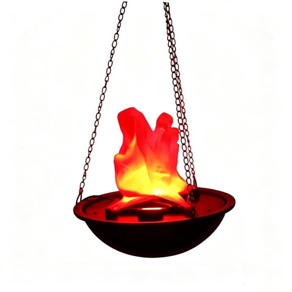 Diceymbol LED Dynamic Artificial Fire Hanging Witch Cauldron Prop for Patio Covered Outdoor Halloween Decorations 11 Inch