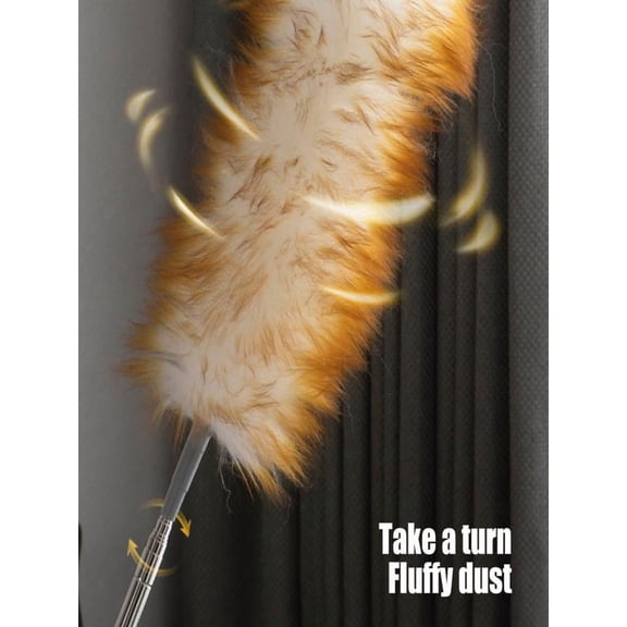 Diceymbol Lambswool Duster for Cleaning with Solid Wooden Handle Leather Hang Strap 55" Removable Retractable Feather Duster for Cleaning Ceiling Fans Window Blinds Interior Roof Furniture