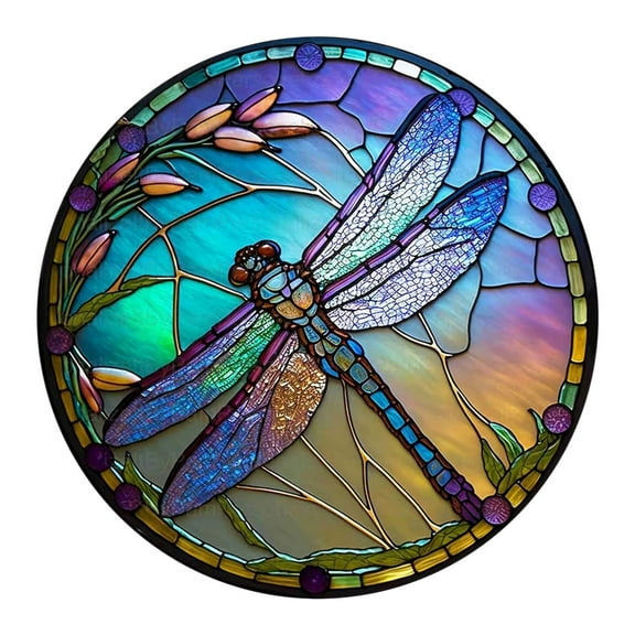 Diceymbol Large Dragonfly Suncatcher,Stained Glass Window Hanging, Stained Glass Window Suncatcher, Dragonfly Home Wall Art Decor for Indoor/Outdoor, Hand Multicolor Panel Sun Catcher