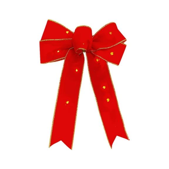 Diceymbol Large LED Christmas Wreath Bows LED Christmas Wreath Bows Red Velvet Bows with LED Lights Christmas Tree Decoration Bows Front Door Happy New Year Christmas 14.96x10.62in