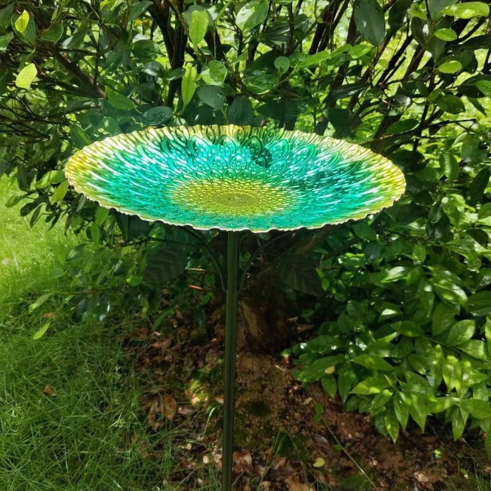 Diceymbol Metal Bird Bath Stake Outdoor Decorative Embossed Bird Bath Feeder With Sturdy Metal Stand Weatherproof Metal Bird Bath For Garden Patio Yard Backyard Bird Watching