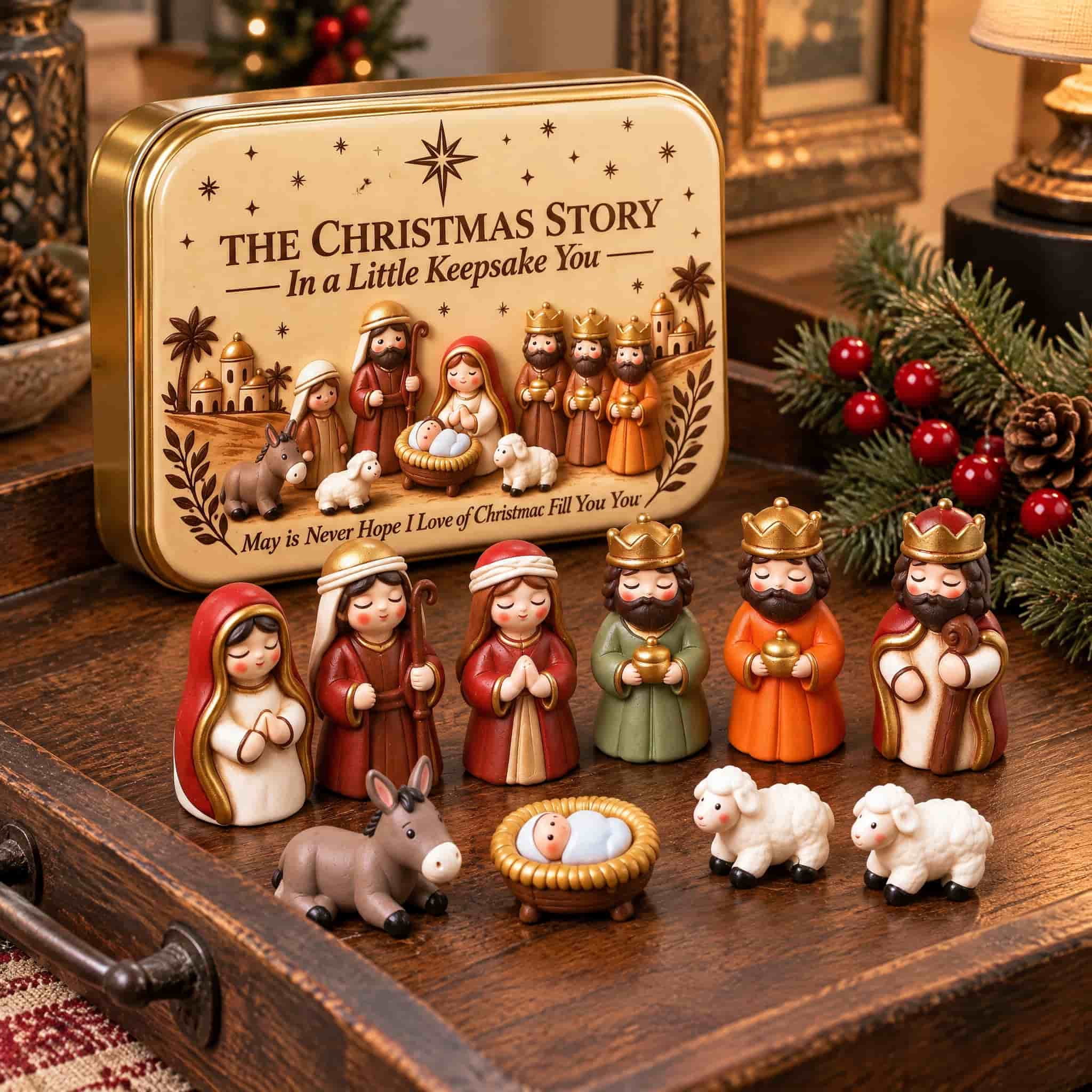 Custom Nativity Set Diceymbol Mini Christmas Nativity Set in a Tin Box, 4 In Pocket Size ...