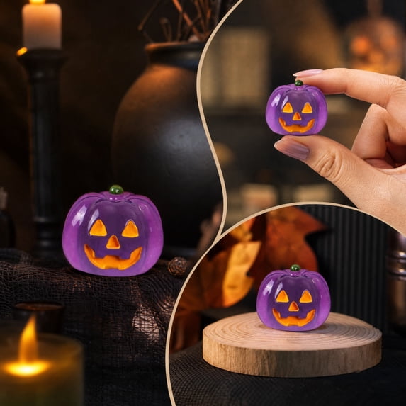 Diceymbol Mini Glow in the Dark Pumpkin Ornaments, Resin Jack O Lantern Figurines for Halloween Party Supplies and Home Accents