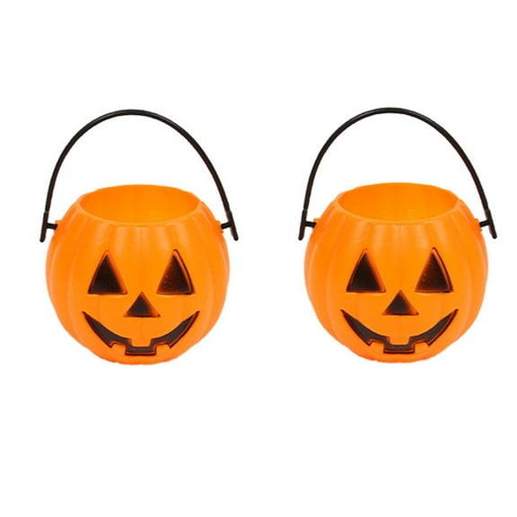 Diceymbol Mini Halloween Treat Buckets 2.17" Deep Orange Candy Containers with Handles for Trick-or-Treating & Themed Parties