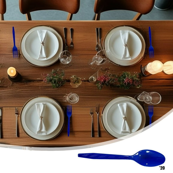 Diceymbol Nationalist Disposable Party Cutlery 20-Pc Blue Plastic Patriotic Utensils for 4th of July, Memorial Day & Veterans Day Celebrations