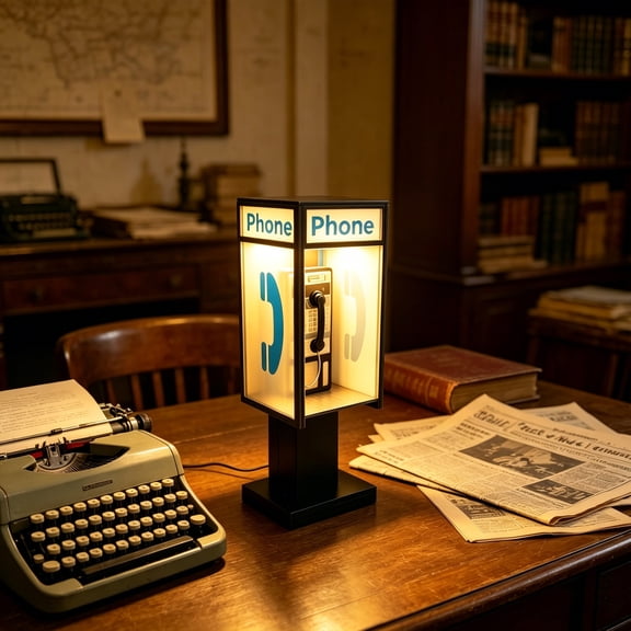 Diceymbol Nostalgic Phone Booth Led Table Lamp Retro Decorative Table Lamps for Living Room Led Table Lamp and Table Lamps for Home Office