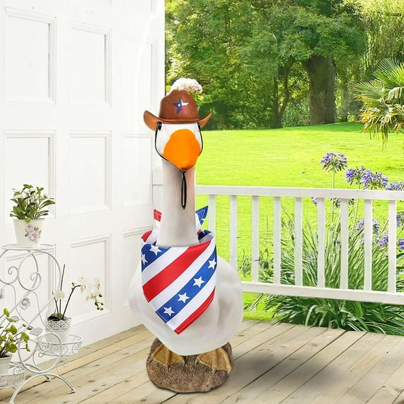 Diceymbol Patriotic Goose Decor Set American Flag Yard Goose Costumes for 4th of July, Waterproof Outdoor Holiday Decorations with White Geese Sculptures