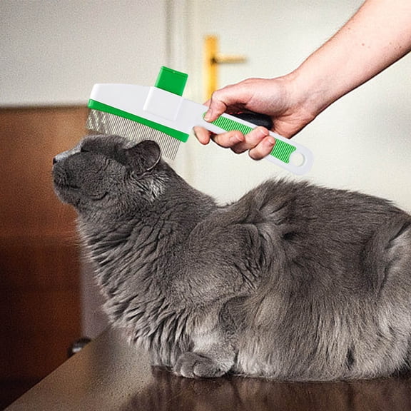 Diceymbol Pet Massage Comb Stainless Steel Dense Tooth Brush One Button Hair Removal Grooming Tool with Soothing Rounded Teeth for Dogs & Cats