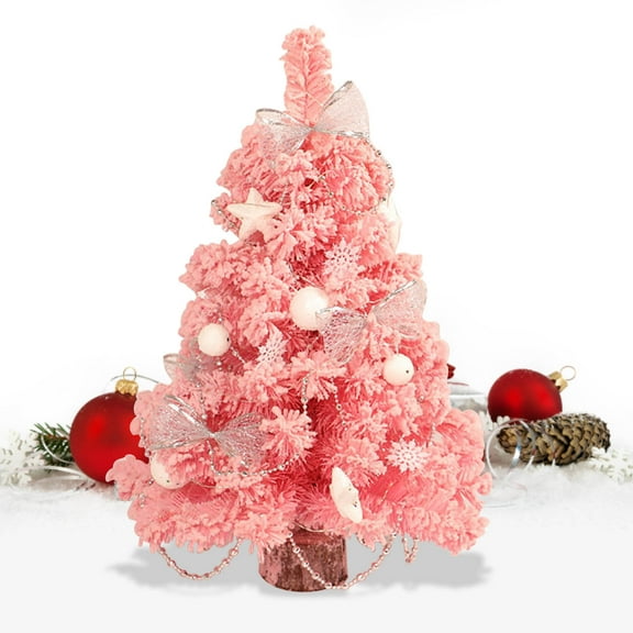 Diceymbol Pink Flocked Christmas Tree, PVC Tabletop Decor with Lights, 17.71 Inch