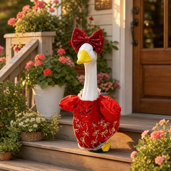 Diceymbol Porch Goose Princess Costume Set, 23 Inch Red Dress and Bow Outfit for Goose Statue Garden Yard Decor