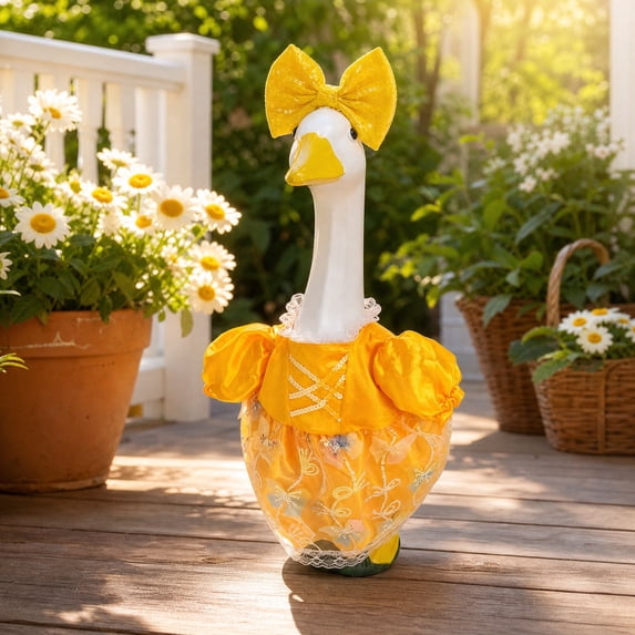 Diceymbol Porch Goose Princess Costume Set, 23 Inch Yellow Dress and Bow Outfit for Goose Statue Garden Yard Decor