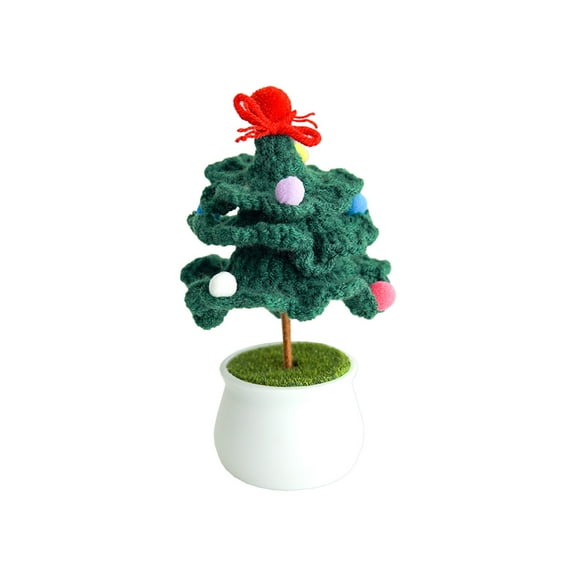 Diceymbol Potted Crochet Christmas Tree Christmas Tree Potted Plants Handmade Crochet Christmas Tree Completed Mini Knitted Christmas Tree in Pot for Home Decor Desktop Ornaments