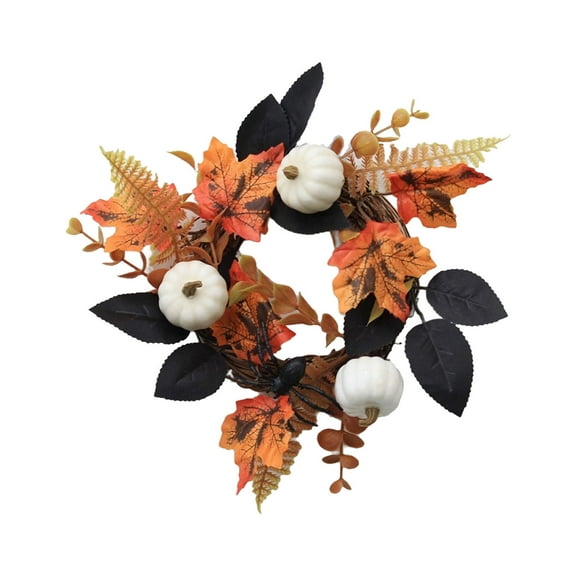Diceymbol Pumpkin Maple Leaf Wreath 12"Artificial Fall Decor for Halloween & Thanksgiving, Waterproof Outdoor/Indoor Hanging Decoration