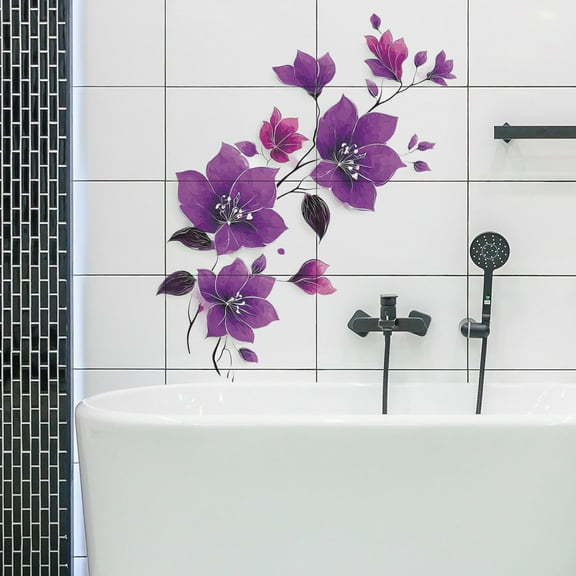 Diceymbol Purple Glass Stickers, Static Cling Window Film, Removable Bathroom Decor, 1 Set