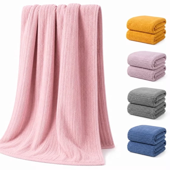 Diceymbol Quick Dry Bath Towels Set of 4 30 x 12 Inch Pink Ribbed Soft Towels for Bathroom Shower Gym