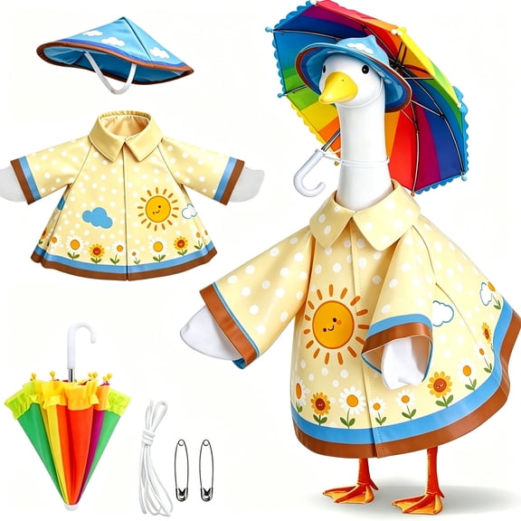 Diceymbol Rainy Day Porch Goose Outfit 23 Inch Polka Dot Raincoat Cloud Hat Rainbow Umbrella Spring Summer Goose Decor