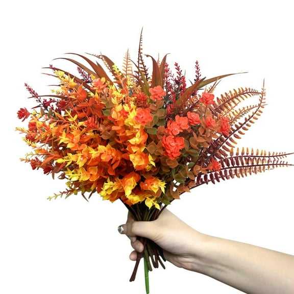 Diceymbol Simulated Autumn Leaves 9PCS Fake Flowers Thanksgiving Decorations Plastic Maple Leaf Branches for Vase Mantel Halloween Party Table Centerpiece