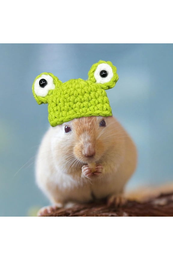 Small Animal Knit Hat Collection Bunny/Frog/Mushroom Designs for Syrian Hamsters, Chinchillas & Parakeets Adjustable Strap Miniature Pet Fashion
