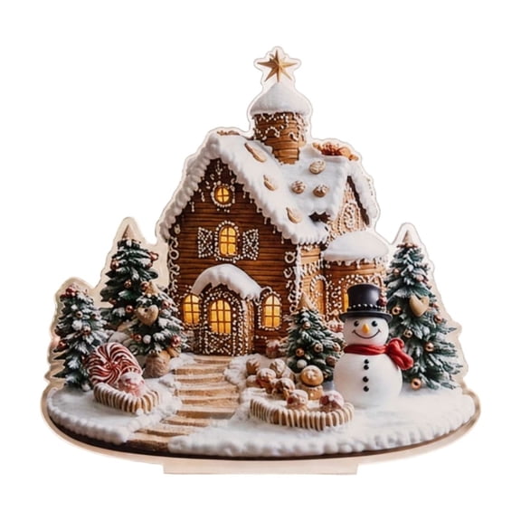 Diceymbol Snowman Winter Scene Desktop Flat Christmas Decoration Ornament, 7.87 in Acrylic Tabletop Decor