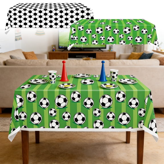 Diceymbol Soccer Party Tablecloth 108x54 Inch Disposable Plastic Soccer Ball Print Table Cover Waterproof Rectangle Table Cloth for Game Day Birthday Party Decorations