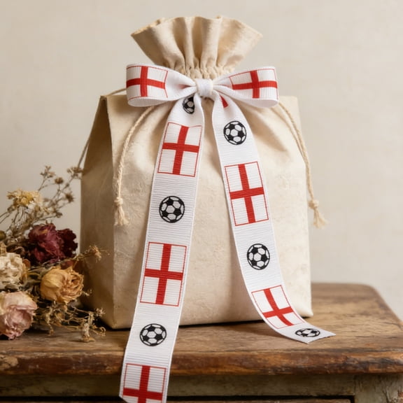 Diceymbol Soccer Ribbon with Country Flags Soccer Party Favors Grosgrain Ribbon Soccer Fan Gifts 180In Decorative Ribbon for Game Day Party Crafts Use (England)