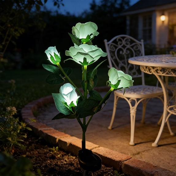 Diceymbol Solar Flower Lights Outdoor Rose Flower Bouquet Solar Garden Stake Lights Waterproof Solar Pathway Lights for Yard Patio Walkway Decor White