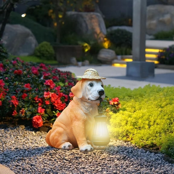 Diceymbol Solar Garden Statue Dog Figurine with Lantern Lights 7 Inch Outdoor Decoration Solar Dog Sculptures Lights for Outside Patio Lawn Balcony Yard Ornament