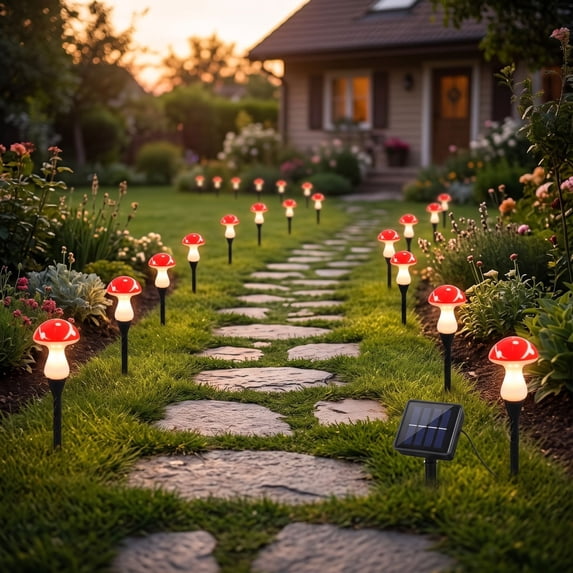 Diceymbol Solar Mushroom Stake Lights 8 Head Waterproof Outdoor Garden Decor for Pathway Yard Lawn Patio 6 Inch