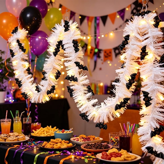 Diceymbol Spooky Cute Bat Tinsel LED Lights Halloween Decor for Patio Yard Home Party Decorations 10 Ft