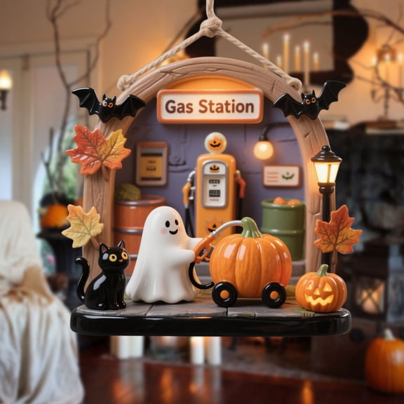 Diceymbol Spooky Cute Halloween Hanging Ornaments Friendly Ghost Scene Decor with Lantern and Cat Designs for Halloween Tree Home Decor and Seasonal Display