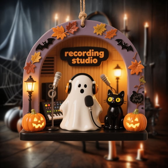 Diceymbol Spooky Cute Halloween Hanging Ornaments Friendly Ghost Scene Decor with Lantern and Cat Designs for Halloween Tree Home Decor and Seasonal Display