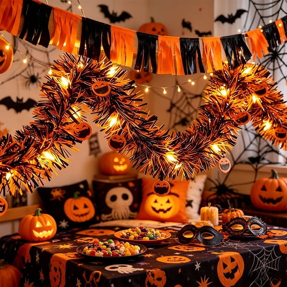 Diceymbol Spooky USB Powered Bat Tinsel LED Lights Halloween Decor for Patio Yard Home Party Decorations 10 Ft