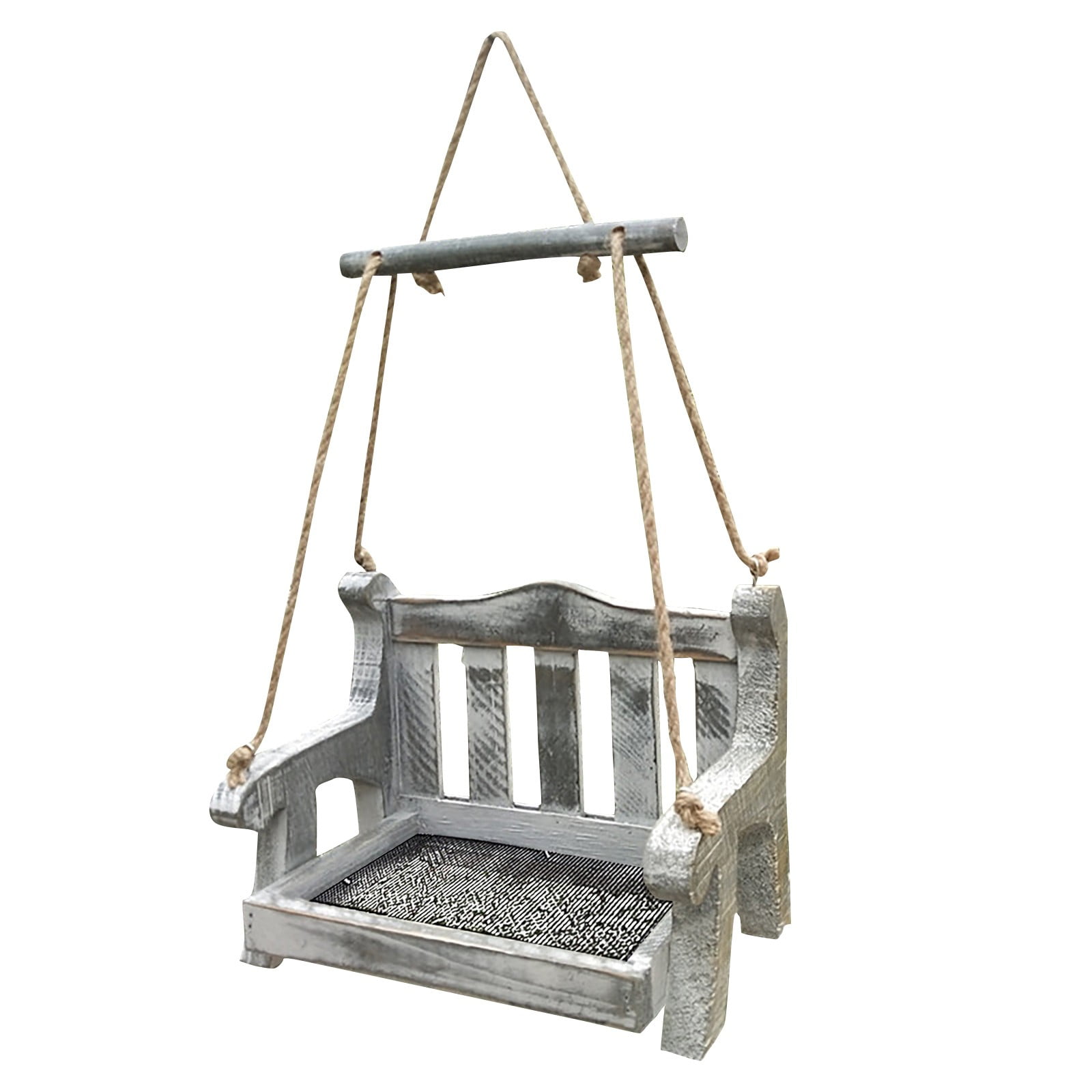 Diceymbol Swing Bench Shaped Hanging Bird Feeder Outdoor Wooden Wild Bird Feeder With Mesh Tray Weatherproof Decorative Bird Feeder For Garden Patio Yard Backyard Bird Watching