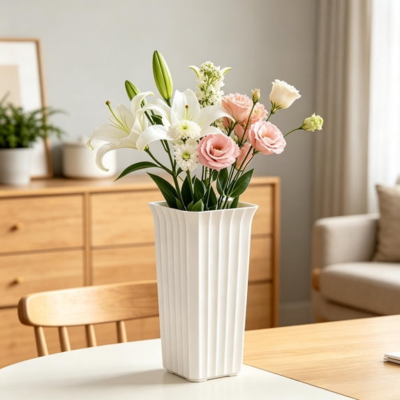 Diceymbol Tall Square Flower Pot 8 Inch White Small Planter for Indoor Outdoor Desk Shelf Balcony Plants
